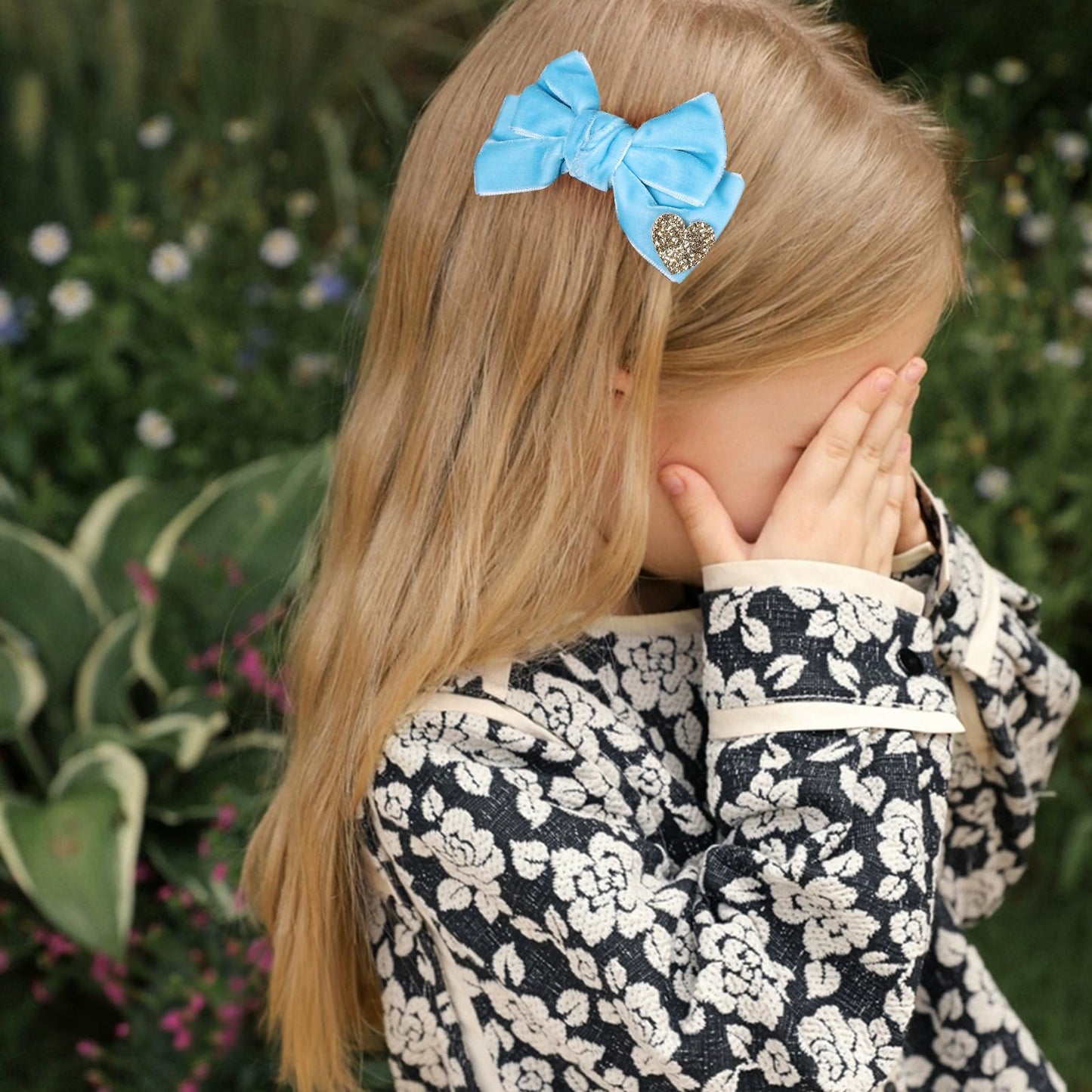 Blue Velvet Hair Bows Cute Christmas Valentine School Hair Clips Handmade New Year Hair Accessories For Kids Girls Infants Toddl