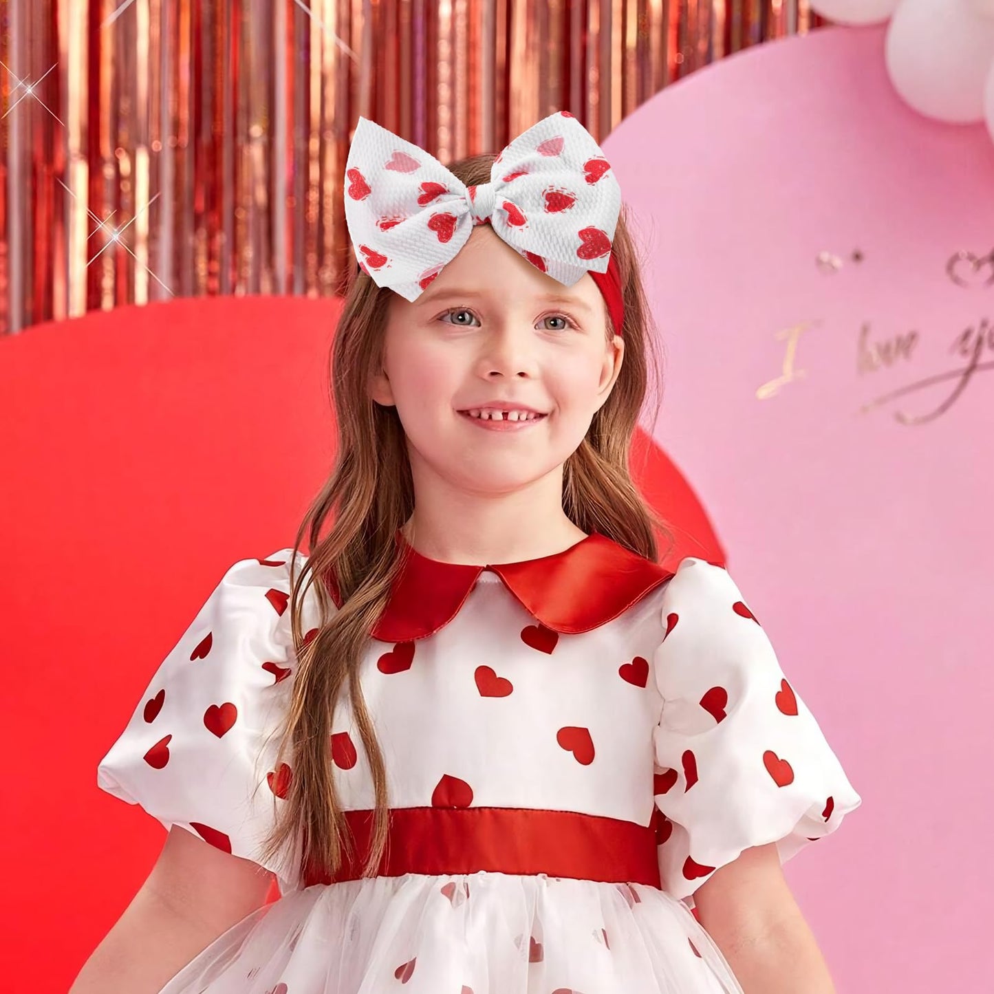 Oneninedream Valentines Bows For Baby Girls 6'' Large Nylon Headband Handmade Hairbands With Bows Red Light Pink Heart Valentine