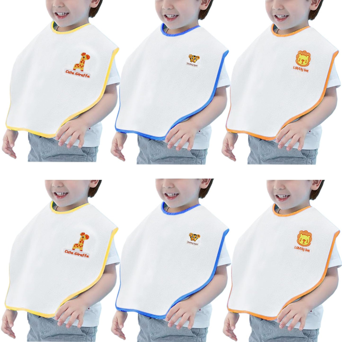 Hwieccogts 6 Pack Bibs For Girls Boys, Full Coverage Toddler Bibs Absorbent, Large Bibs For Toddler 1-6 Years