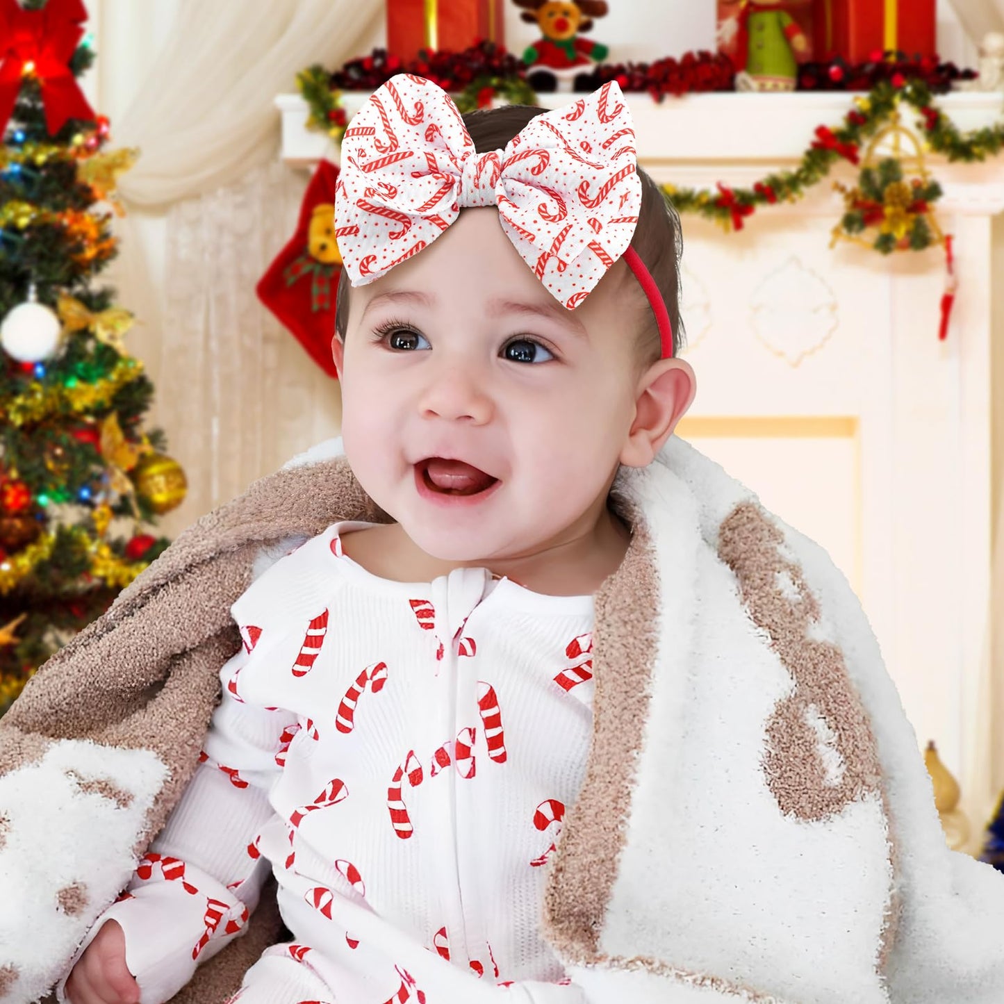 Yanjie Christmas Bows For Baby Girls Christmas Tree Candy Cane Headbands Gingerbread Toddler Newborn Bows Red Green White Christ