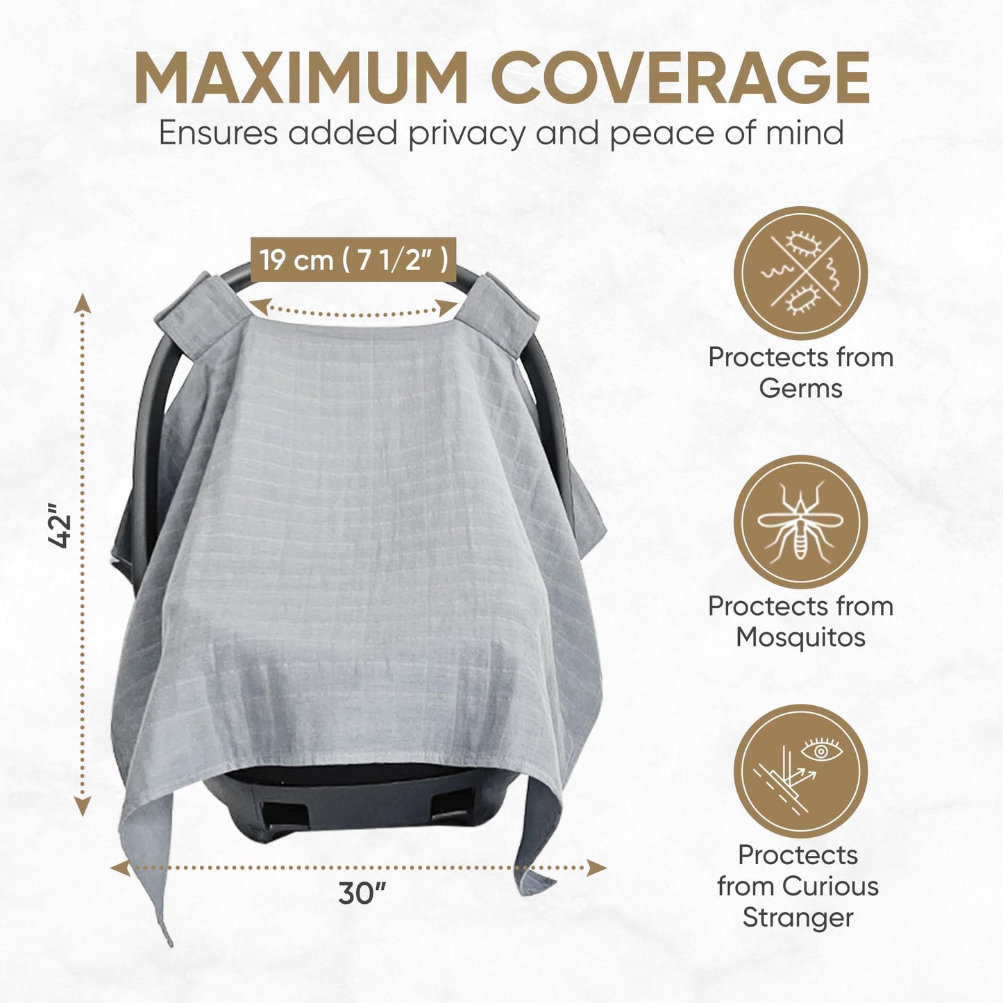 Mozah 100% Organic Muslin Car Seat Covers For Babies Baby Car Seat Covers For Girls (Belgian Grey)