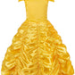 Jerrisapparel Princess Dress Off Shoulder Layered Costume For Little Girl (2T, Yellow With Accessories)
