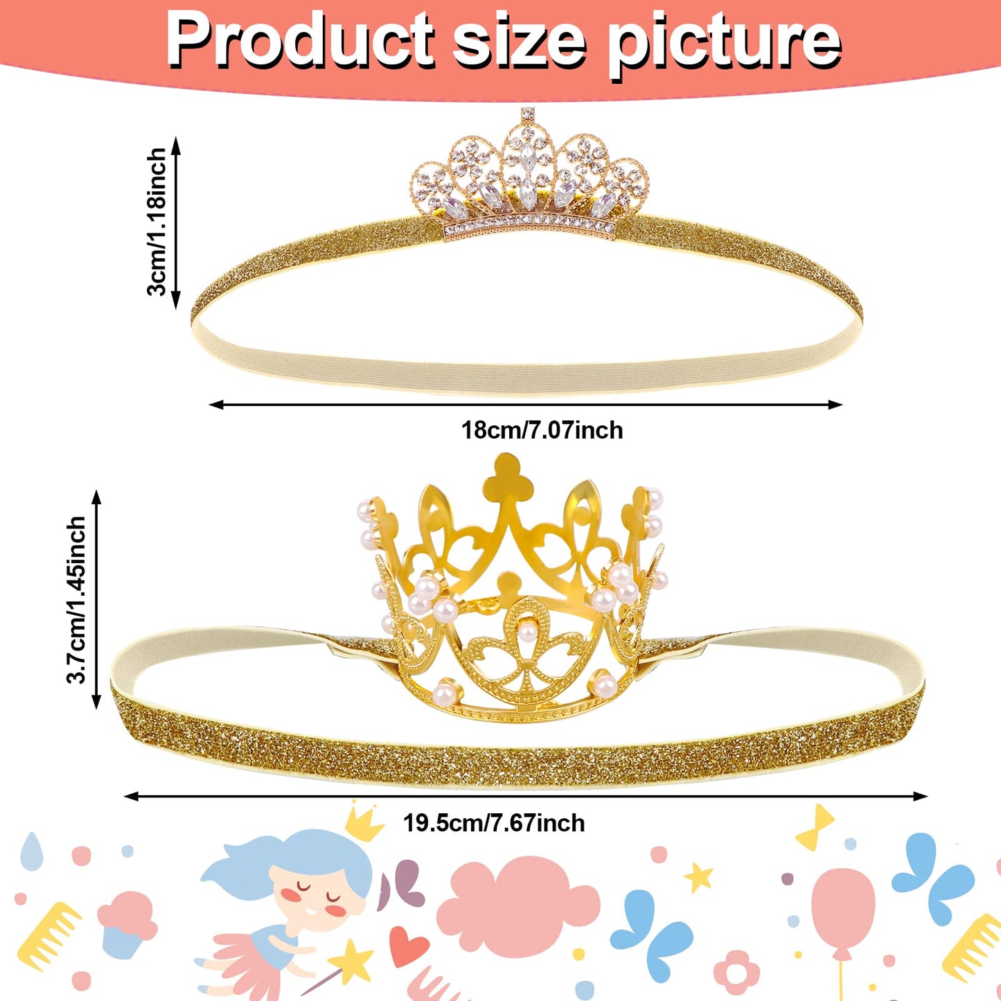 Gold Baby Crown Baby Tiara Baby Crown Headband Crystal Crown Hair Belt For Little Girl Infant Princess Tiaras Birthday Elastic H