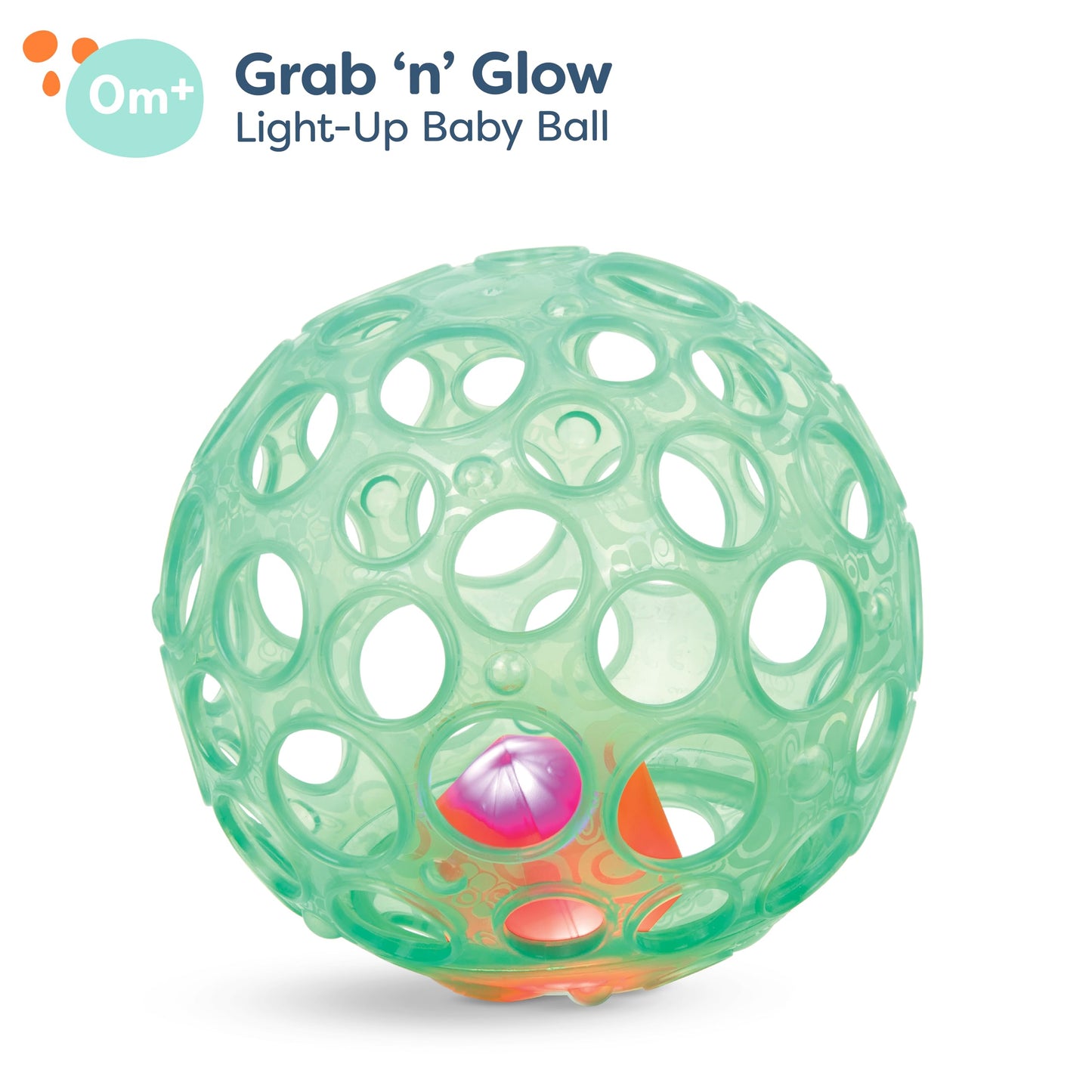 B. toys- B. baby- Sensory LightUp Baby Rattle- Textured Ball with Holes - Glowing Lights & Rattle - Infants, Babies - Grab n Glo