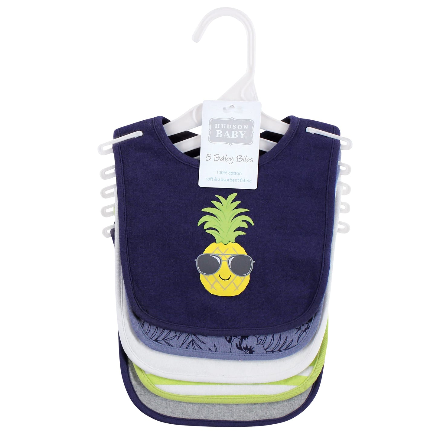 Hudson Baby Unisex Baby Cotton Bibs, Boy Pineapple, One Size