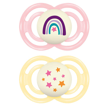 Mam Perfect Night Baby Pacifier, Patented Nipple, Glows In The Dark, 2 Pack, 16+ Months, Pink,2 Count (Pack Of 1)
