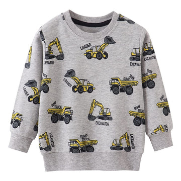 Akyzic Boy Dinosaur Sweatshirts Toddler Long Sleeve Cotton Pullover Cartoon T-Shirts Sport Top Tee For Kids 2-7T Excavator-8073-