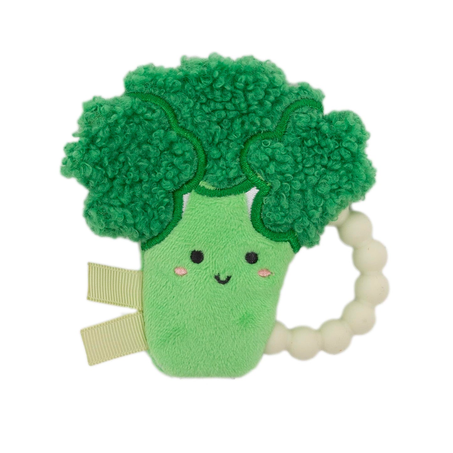 Pearhead Plush Broccoli Baby Teether with Crinkle Sound, Soft Silicone Beaded Teething Ring, BPA-Free Infant Sensory Rattle Toy 