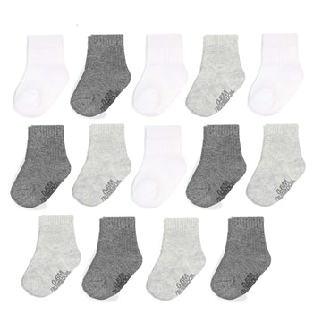 Fruit Of The Loom Baby 14-Pack Grow & Fit Flex Zones Cotton Stretch Socks - Unisex, Girls, Boys (12-24 Months, Grey)