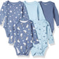 Hanes Baby Long Sleeve, Ultimate Flexy Bodysuits Boys & Girls, 5-Pack, Sky, 0-6 Months