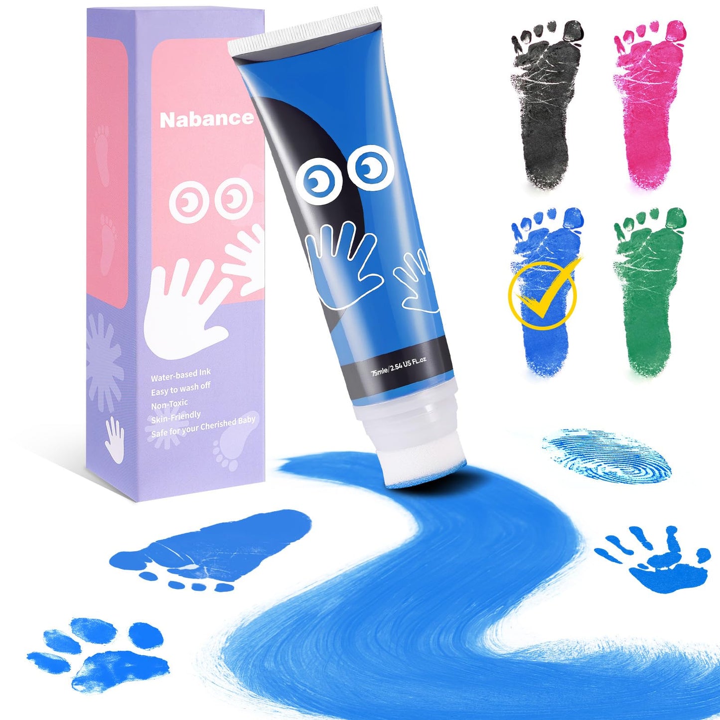 Nabance 2.54 Fl Oz Blue Baby Hand And Footprint Friendly Ink Paint, Dog Cat Paw Print Safe Ink, Non-Toxic Acid-Free, Safe Gentle