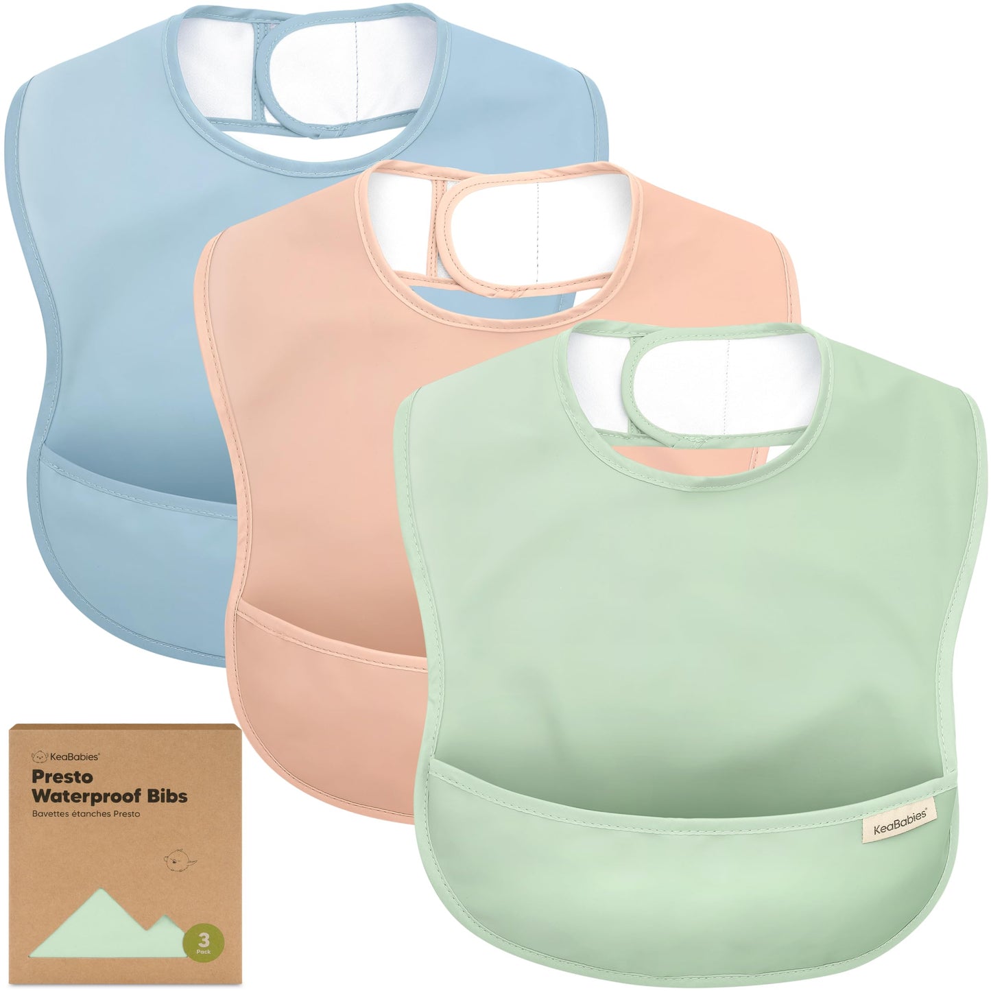 3-Pack Waterproof Baby Bibs for Eating - Lightweight Baby Bib with Food Catcher, Mess Proof Toddler Bibs, Waterproof Bibs for Ba