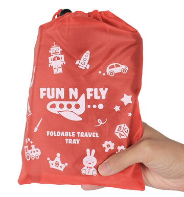 Fun N Fly Foldable Travel Tray - Blue Red Portable Durable Kids, Toddler, Baby Play Space And Snack Desk For Airplane Travel By