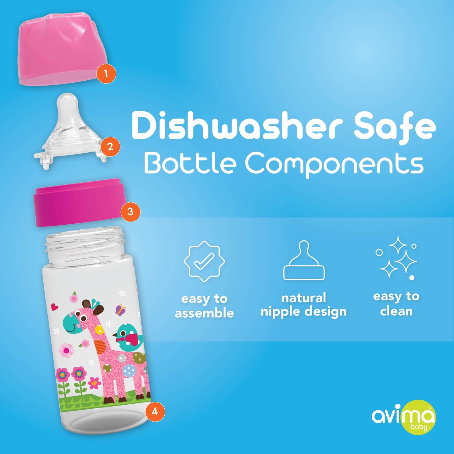 Avima 9 Oz Anti Colic Baby Bottles For Breastfed Babies - Medium Flow Nipples, Wide Neck Bottle, Bpa Free - 3-6 Months, Stage 2