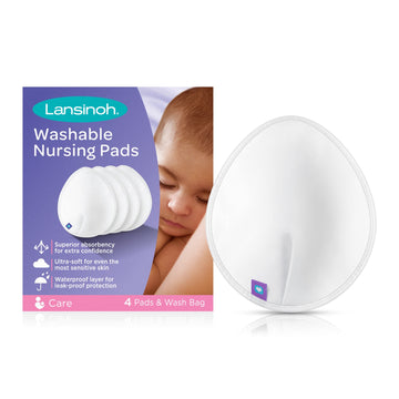 Lansinoh Reusable Nursing Pads For Breastfeeding Mothers, 4 Absorbent Washable Pads, White, Includes Mesh Wash Bag