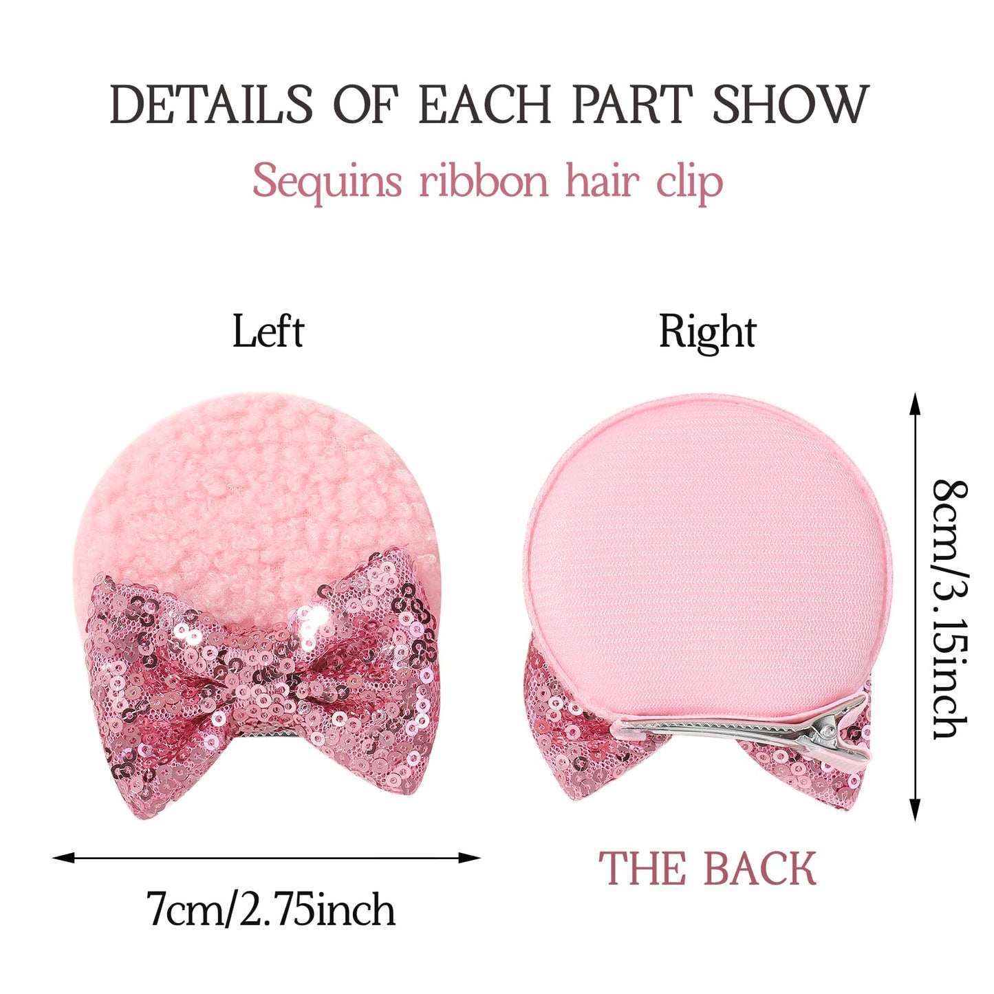 12Pcs Baby Girl Clips Mouse Ears Clips Bows With Sequin Polka Dot Bow Baby Hair Clips Bows For Girls