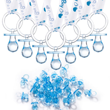 24 Baby Shower Pacifiers Necklace For Boy, 30 Mini Acrylic Pacifiers Charm Party Favors Decorations (Blue)