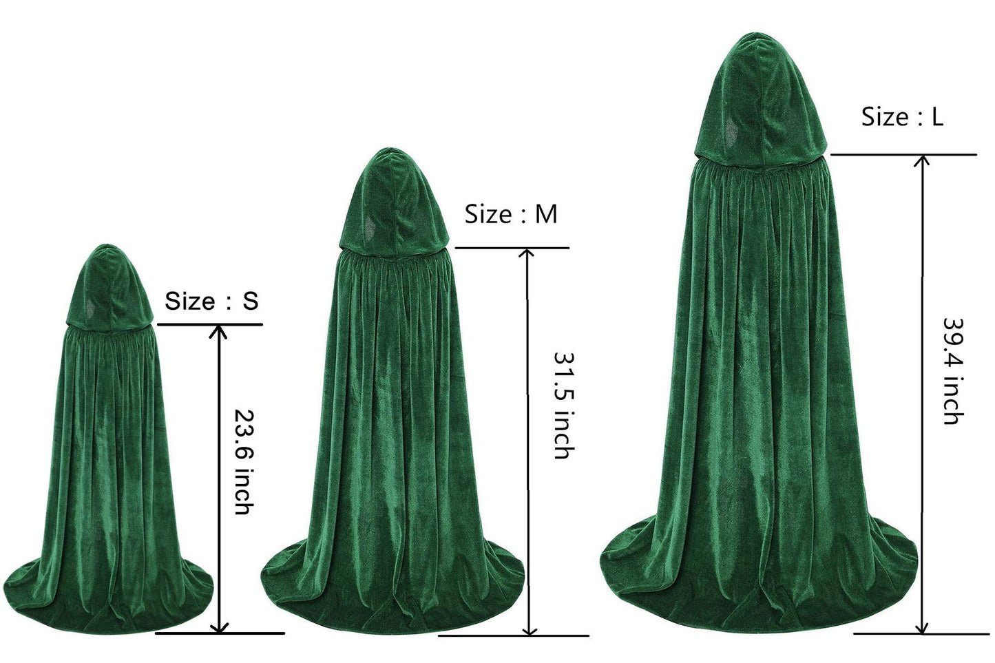 Makroyl Kids Velvet Cloak Cape With Hooded For Halloween Christmas Cosplay Costumes (Small, Green)