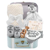 Fvntuey Baby Shower Gifts, Baby Boy Gifts Basket Includes Newborn Blanket Baby Lovey Security Blanket Wooden Rattle Toy, Funny B