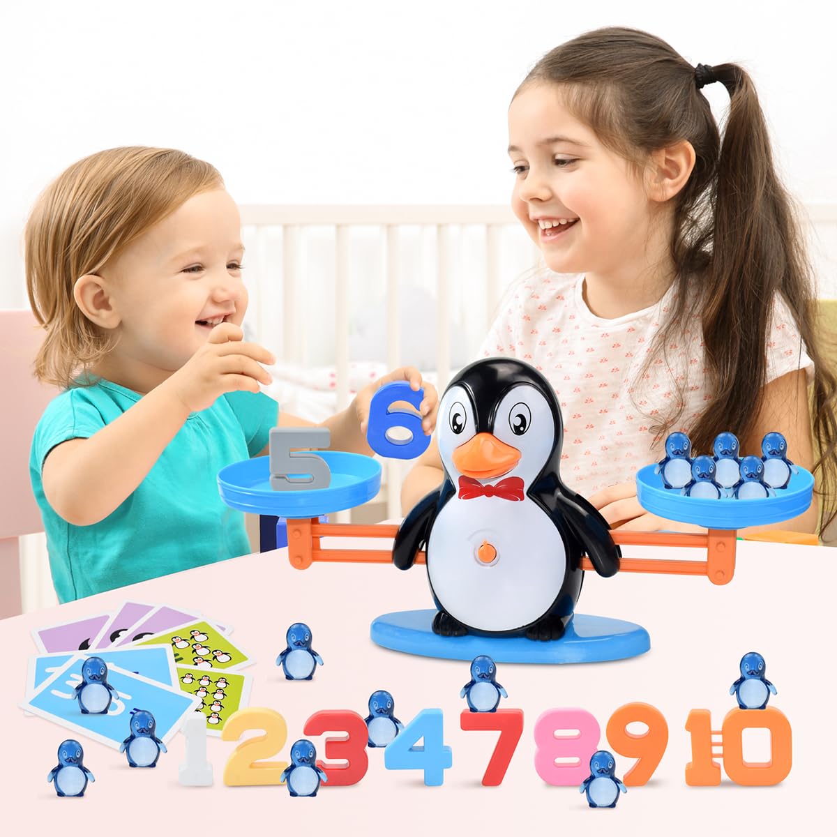 BAKAM Penguin Balance Scale & Number Counting Blocks Games for Kids Ages 3-5, Montessori Math Games for Kids 5-7, Preschool Kind