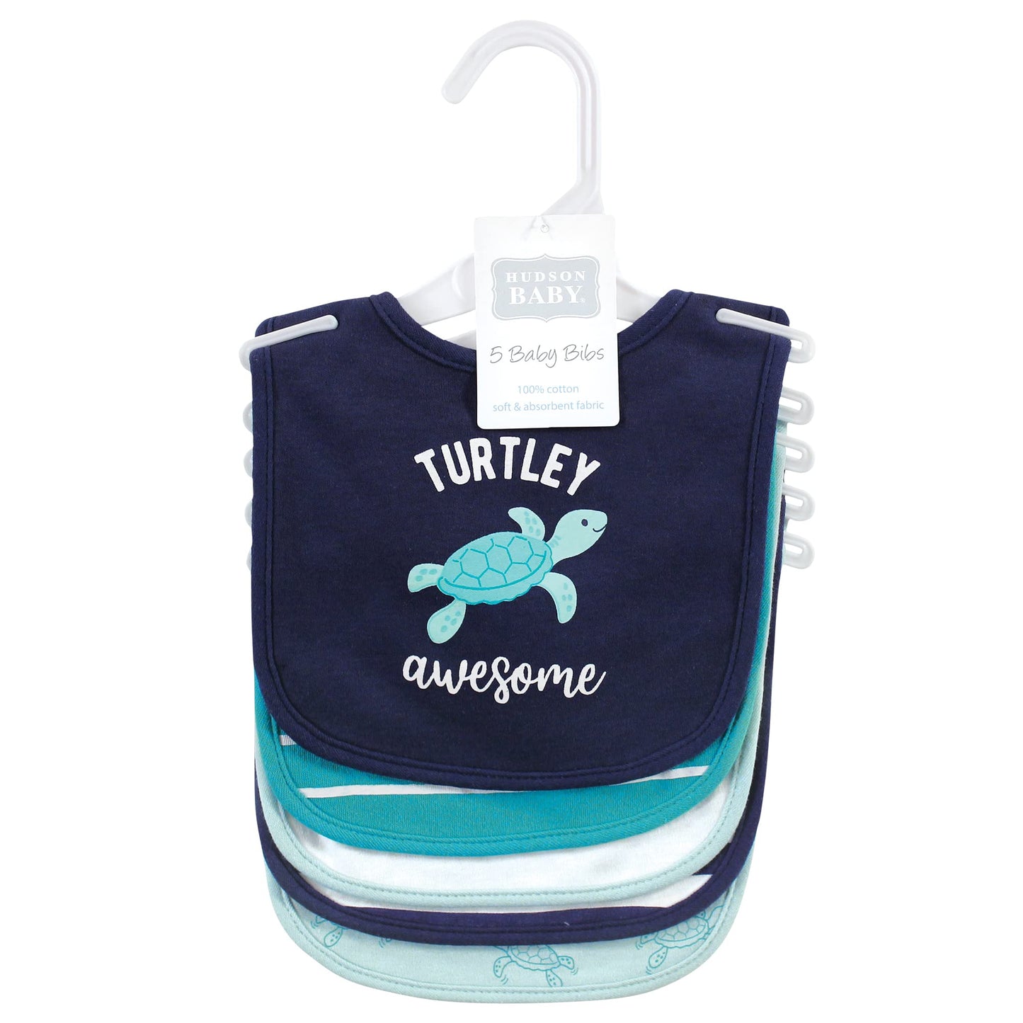 Hudson Baby Unisex Baby Cotton Bibs, Sea Turtle, One Size