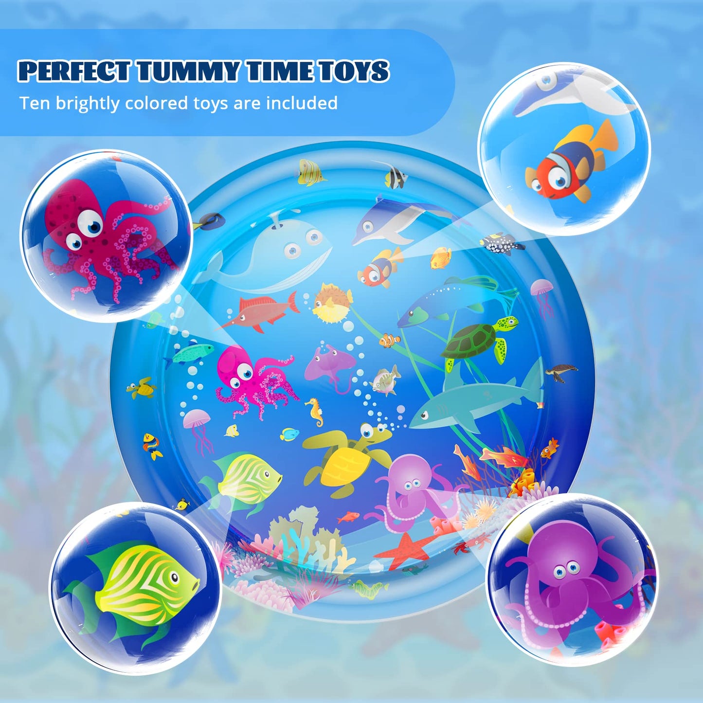 Faburo 40''X40'' Tummy Time Water Mat, Xl Water Mat For Babies Inflatable Activity Center For 3 6 9 12 Months Infants Baby Toys