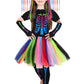 SATINIOR Rainbow Skeleton Costume Halloween Costumes for Girls Funky Bones Costumes set with 12 Pcs Hair Extensions(L,Rainbow Co