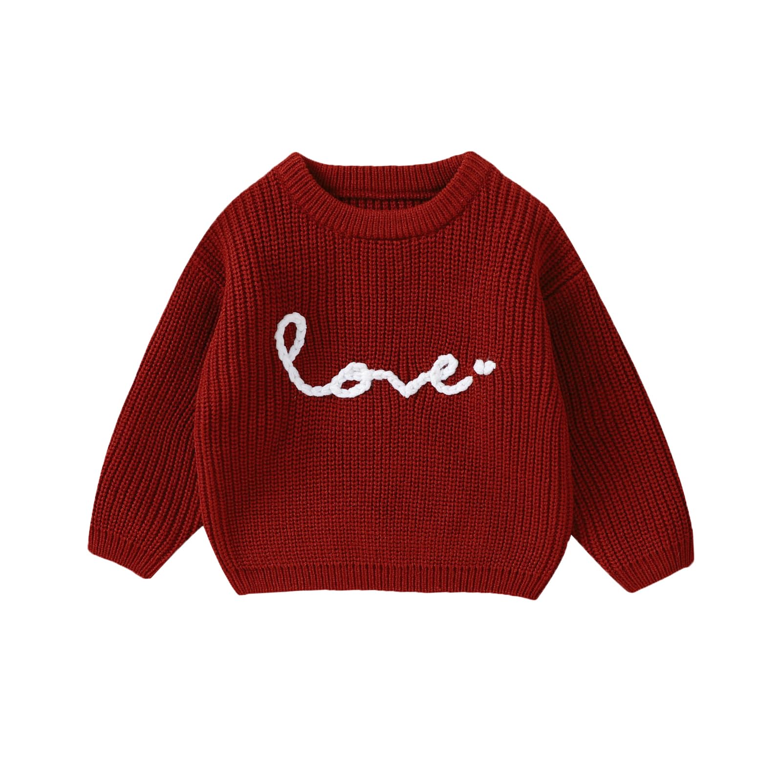 Baby Girl Cute Long Sleeve Crew Neck Love Embroidery Sweater Toddler Valentine Day Outfits (Red Love, 9-12 Months)