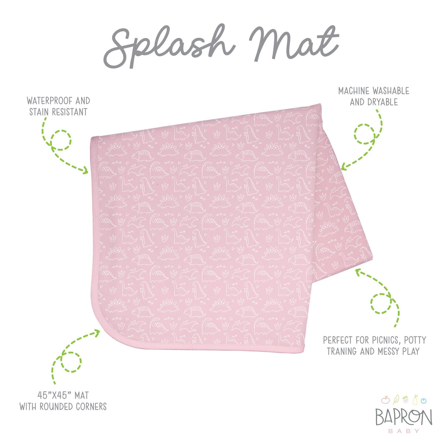 Bapronbaby Dino Friends Blush Splash Mat - Waterproof Catch-All For Under High Chairs, Floors, Tables, Playtime Or Arts & Crafts
