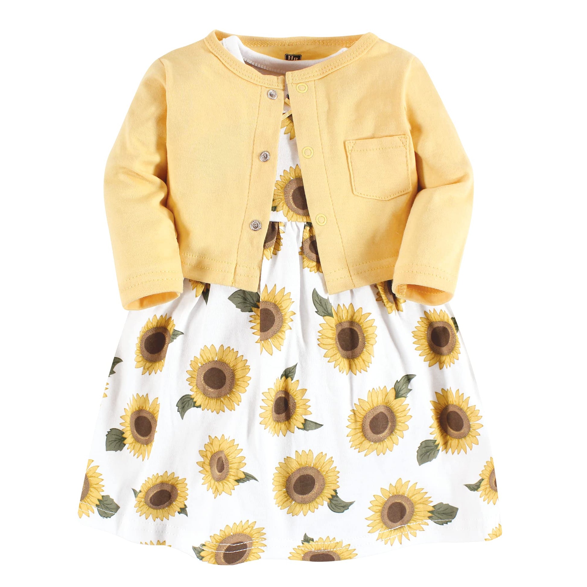 Hudson Baby Baby Girls' Cotton Dress And Cardigan Set, Sunflower, 18-24 Months