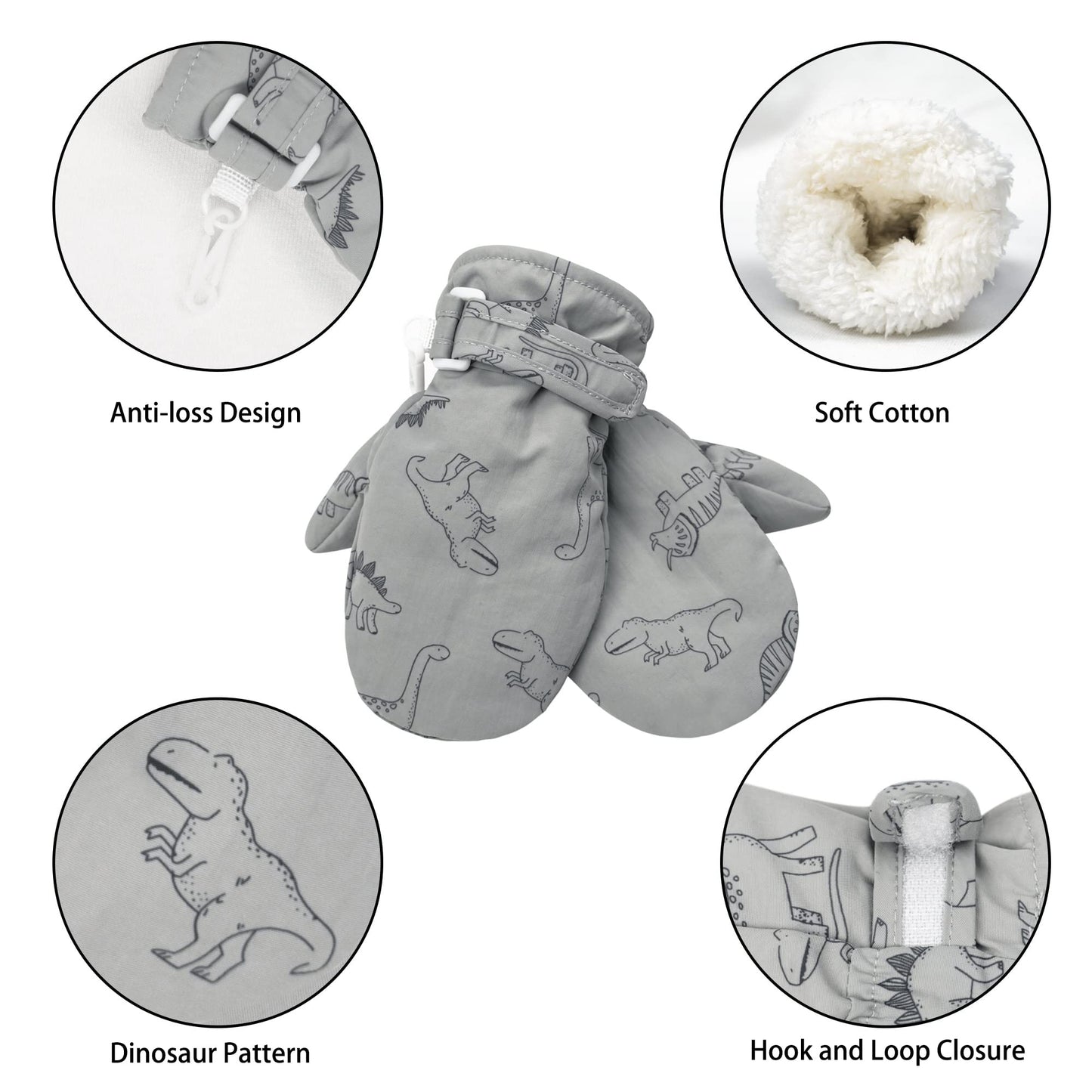 Fynnsure Toddler Mittens Lined Fleece Snow Gloves For Boys Girls Kids Winter Ski Gloves Baby Mittens Gray 1-2 Years