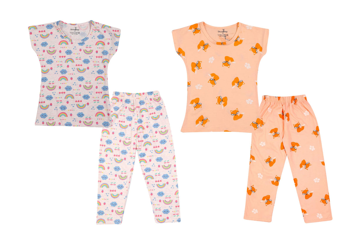 NammaBaby Girls Cotton Half Sleeves Tshirt Payjama Set Pack of 2(626_4 Years5 Years)