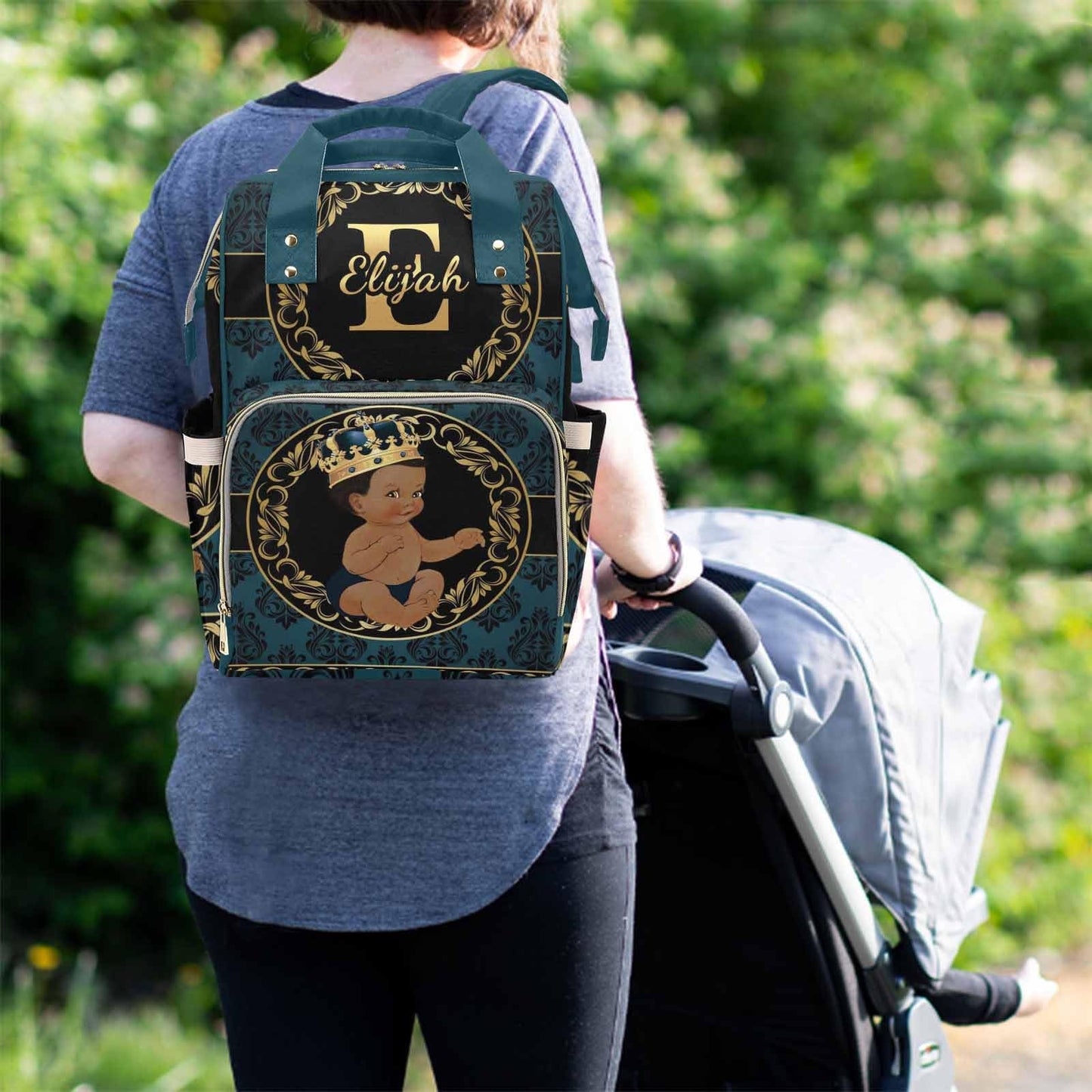 M Yescustom Personalized Name Diaper Bag Backpack, Blue Crown Diaper Baby Bags For Mom & Dad, Portable Travel Back Pack Baby Sho
