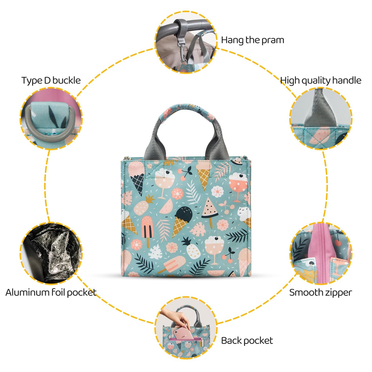 Pheben Small Diaper Bags Waterproof Travel Tote Mini Diaper Bag Multi-Function Baby Bags Crossbody Purse(Cartoon Dessert)