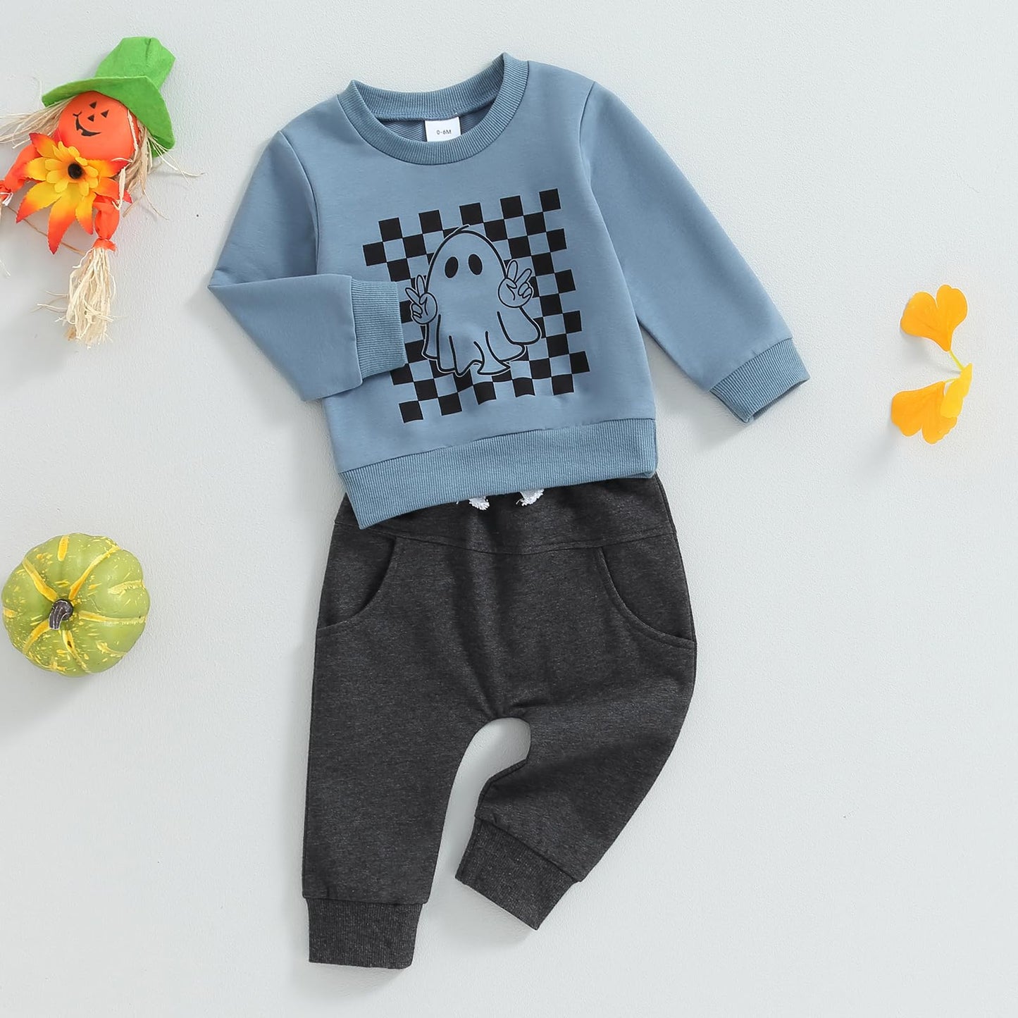 Liomengzi Infant Baby Boy Halloween Pants Outfits Long Sleeve Shirts Pumpkin Sweatshirt Pants Infant Fall Winter Clothes Set (Bl