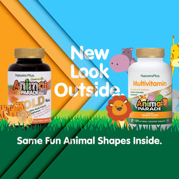 Natures Plus Animal Parade Gold Children'S Multivitamin - Orange Flavor - 120 Chewable Tablets, Pack Of 2 - Gluten Free - 120 To