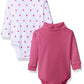 Spasilk Baby Girls 2 Pack Turtleneck Long Sleeve Bodysuit, Pink Dots, 6 Months
