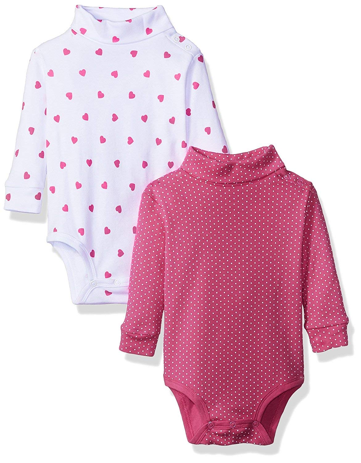 Spasilk Baby Girls 2 Pack Turtleneck Long Sleeve Bodysuit, Pink Dots, 6 Months