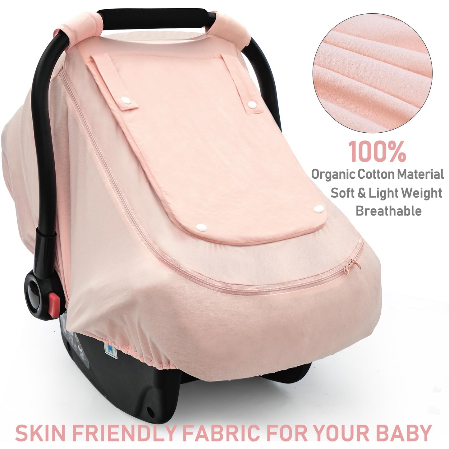 Baby Car Seat Cover For Summer/Spring,100% Organic Cotton Carseat Cover For Babies,Infant Car Seat Cover Canopy For Boys& Girls,