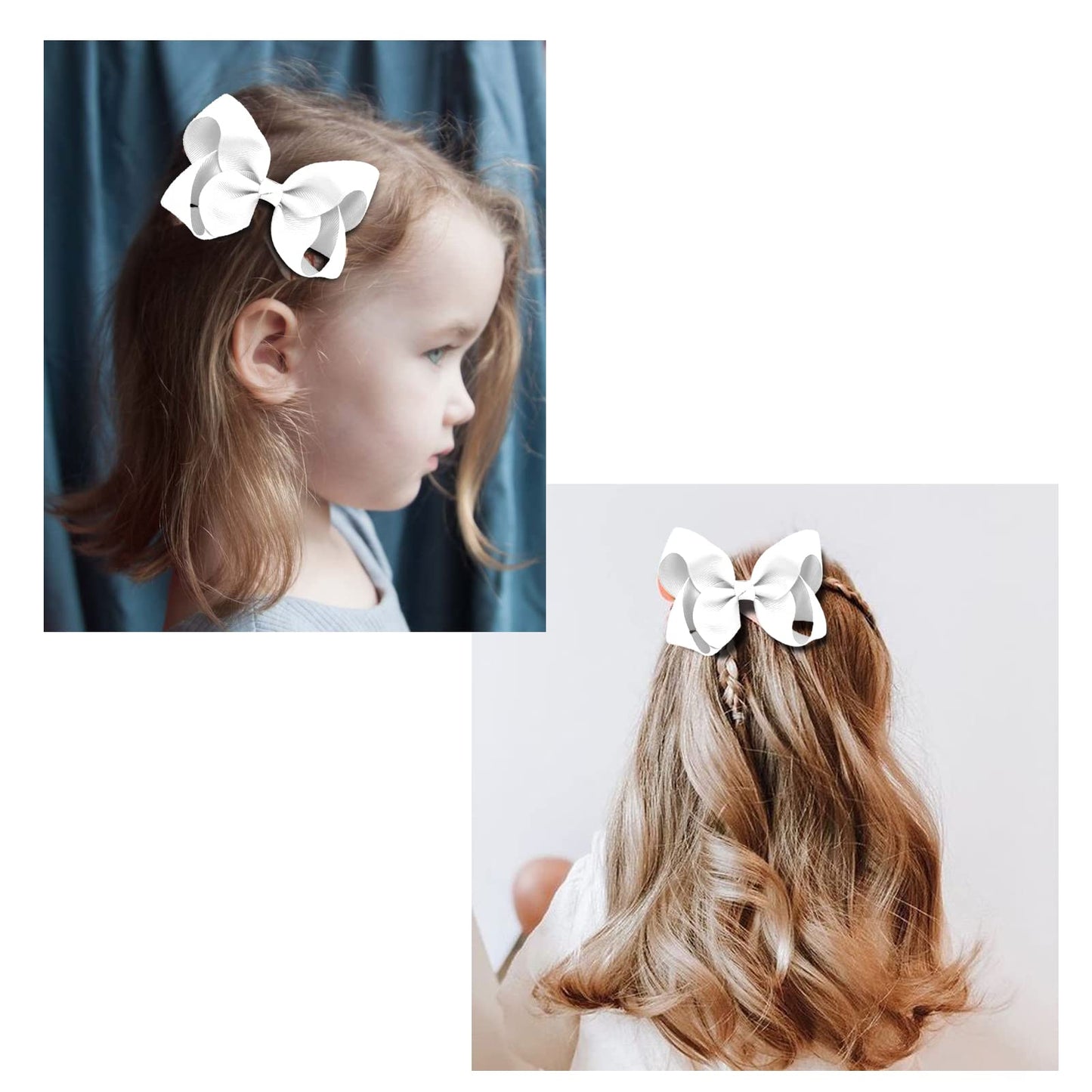 6 Pcs 4.5' Grosgrain Ribbon Alligator Clips - Hair Bows For Toddler Girls And Kids (White)