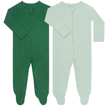 Guisby Footed Long Sleeve Baby Pajamas With Zipper Cotton Infant Sleepers Dark Green+Green Grey 6-9 Months