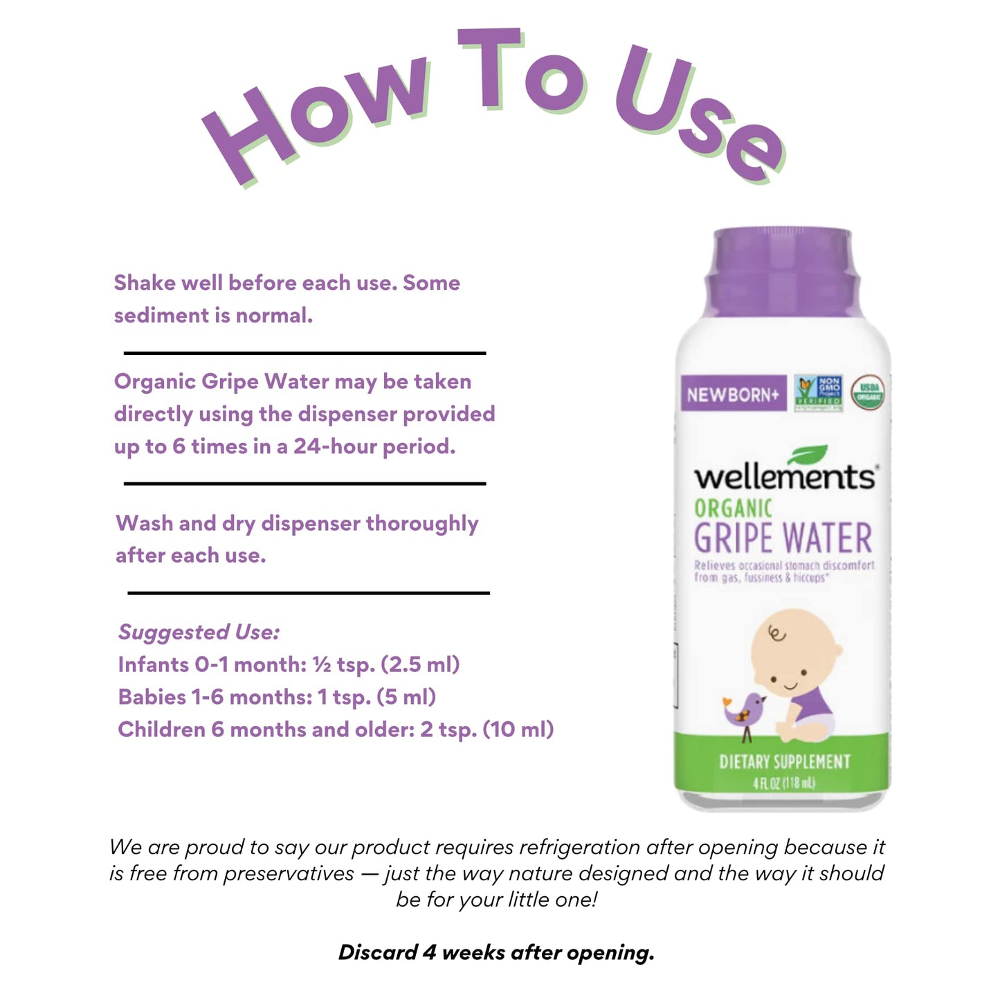 Wellements Organic Gripe Water | Relieves Occasional Stomach Discomfort From Baby Gas, Colic, Hiccups And Fussiness | Certified
