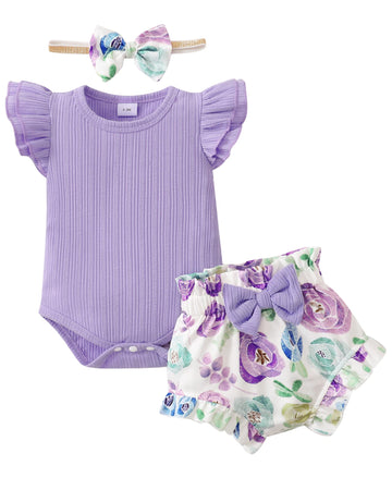 Sunny Piggy Infant Girl Clothes Ruffle Sleeveless Romper 3 Month Baby Girls' Clothing Floral Cotton Short Sets Summer 6 Month Gi