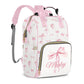 Perarts Bow Large Capacity Custom Diaper Bag for Baby Girls with Name, Pink Bowknot Multifunctional Mom Personalized Diaper Bag 