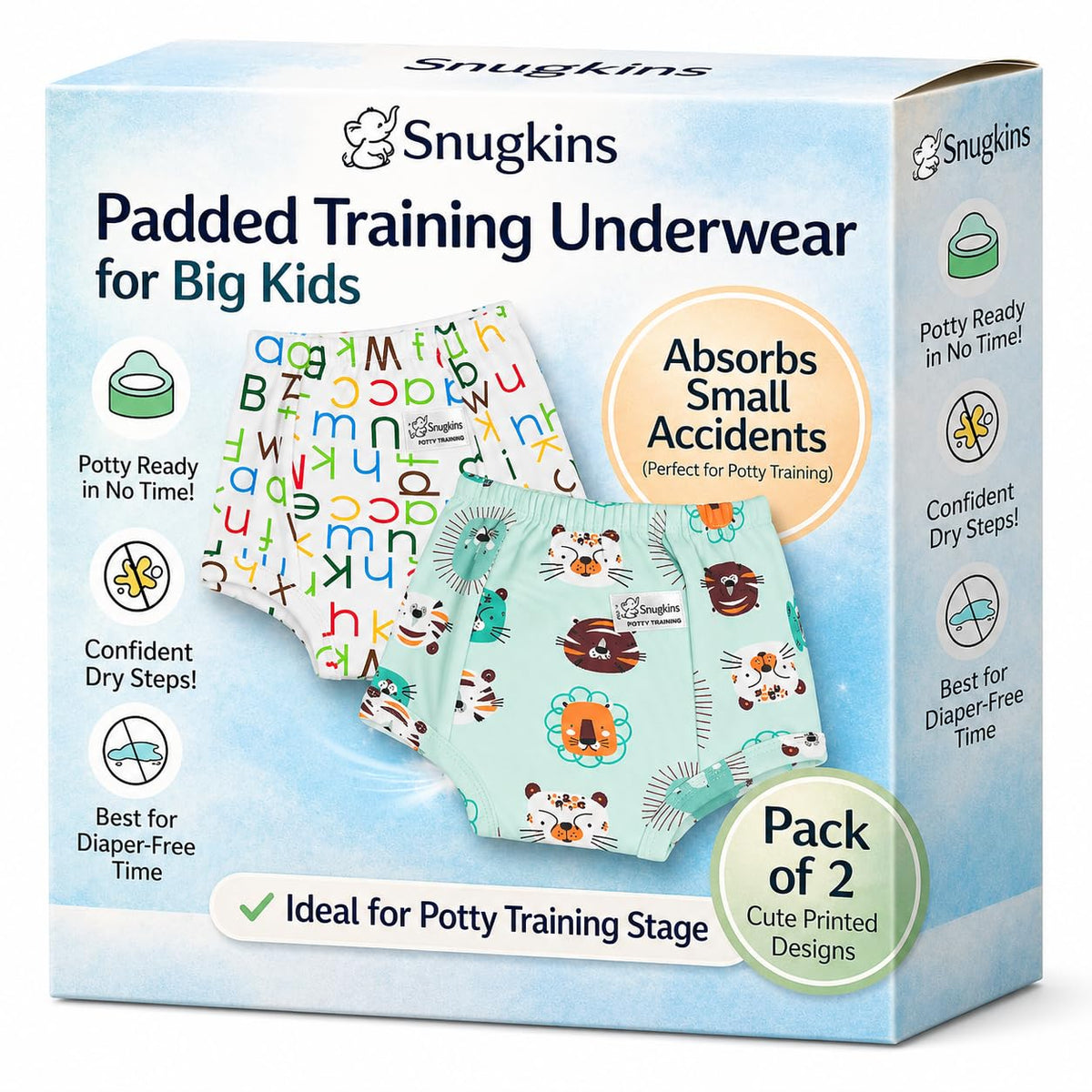 Snugkins Snug Potty Training Pants For Kids 100% Cotton (Size2, 23 Years) Pack 2