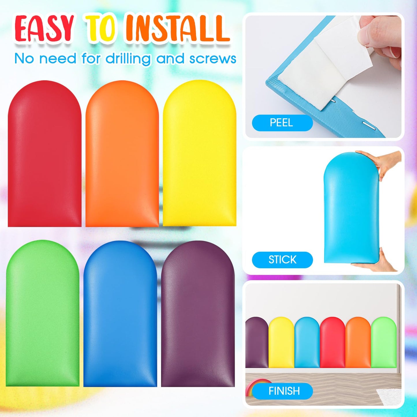 Jetec 6 Pcs Wall Padding For Kids With Autism Playroom Anti Collision 3D 15.75 X 7.87 Inch Peel And Stick Headboard Upholstered