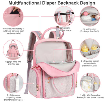Aomay Diaper Bag Backpack - Mommy Bag For Hospital, Travel Backpacks, Large Capacity, Multifunctional - Baby Essentials(Pink)