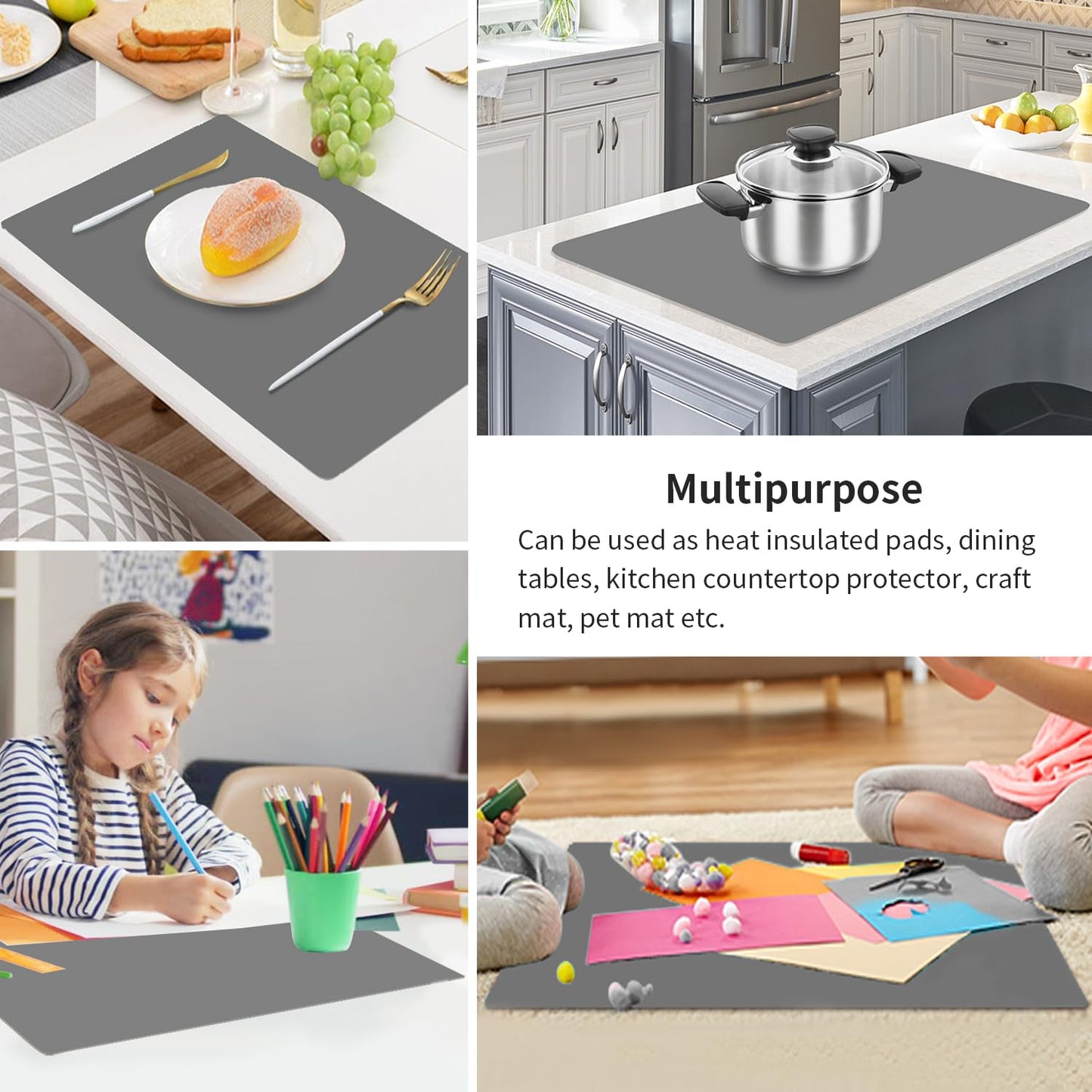 Extra Large Silicone Table Mat, Genuine Food-Grade Silicone Mat For Crafts Kids Dinner Placemat Desk Countertop Waterproof Prote