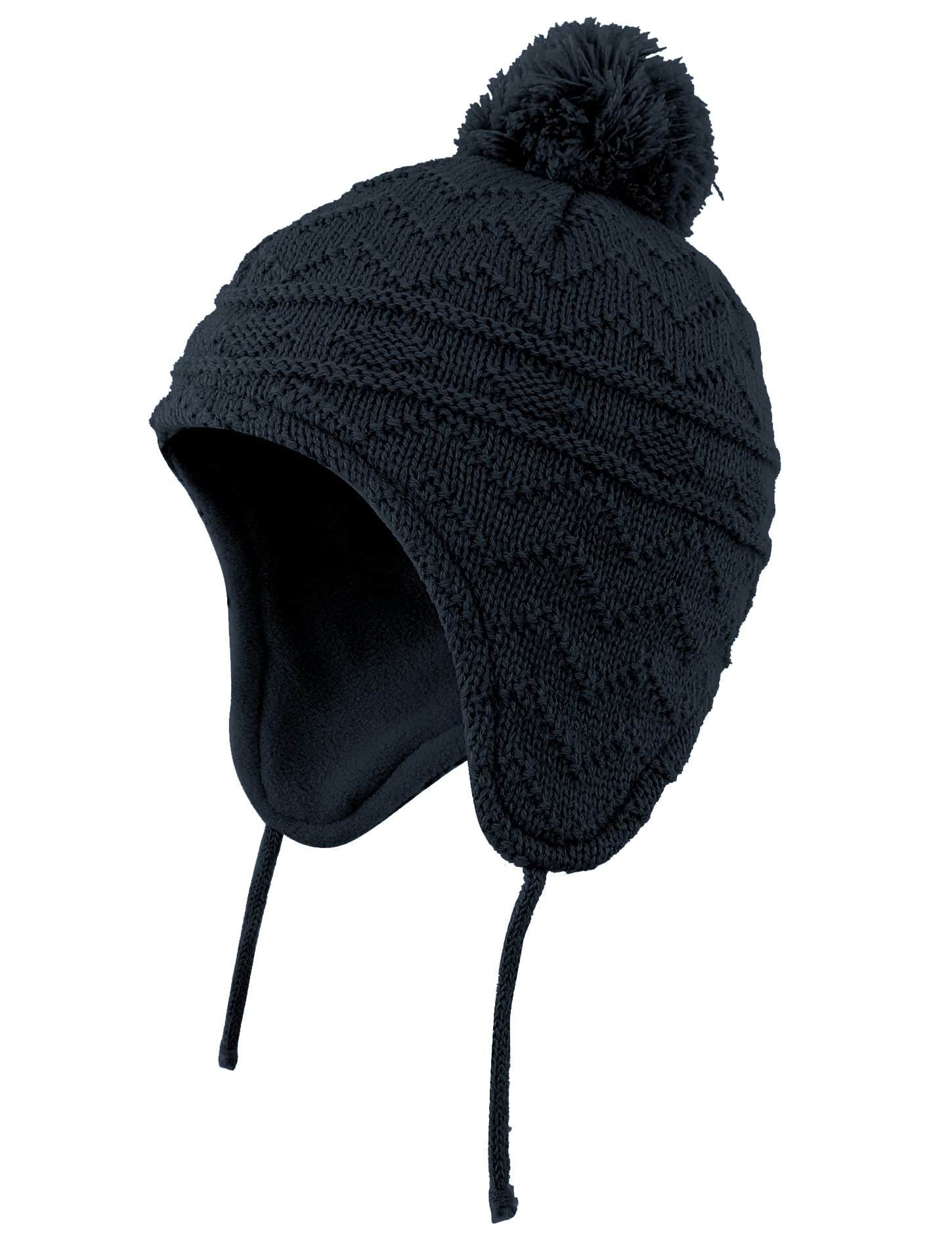 Connectyle Toddler Boys Girls Fleece Lined Knit Kids Hat With Earflap Winter Hat (Black, 6-12 Months)