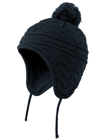 Connectyle Toddler Boys Girls Fleece Lined Knit Kids Hat With Earflap Winter Hat (Black, 6-12 Months)